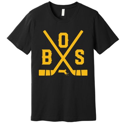 Funny Vintage Boston Hockey Sticks State Outline Premium T-Shirt