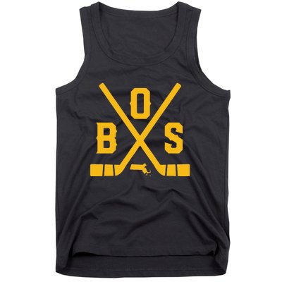 Funny Vintage Boston Hockey Sticks State Outline Tank Top