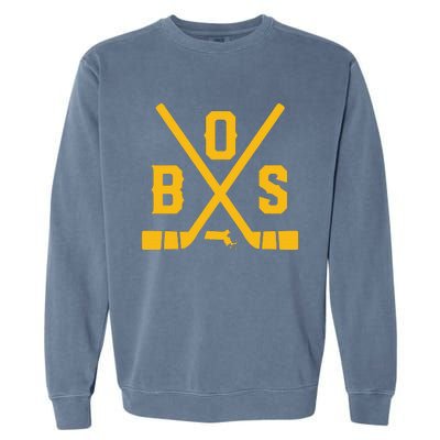 Funny Vintage Boston Hockey Sticks State Outline Garment-Dyed Sweatshirt