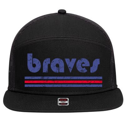 Funny Vintage Braves Retro Three Stripe Weathered 7 Panel Mesh Trucker Snapback Hat