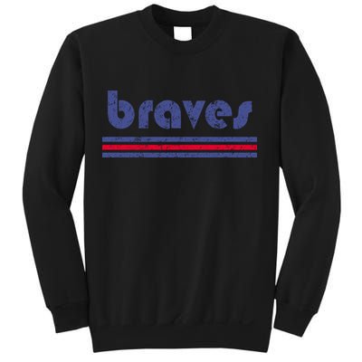 Funny Vintage Braves Retro Three Stripe Weathered Sweatshirt