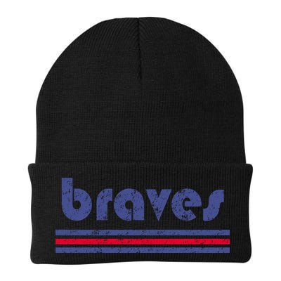 Funny Vintage Braves Retro Three Stripe Weathered Beanie
