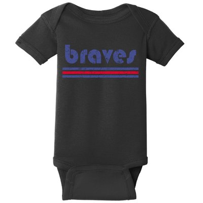 Funny Vintage Braves Retro Three Stripe Weathered Baby Bodysuit