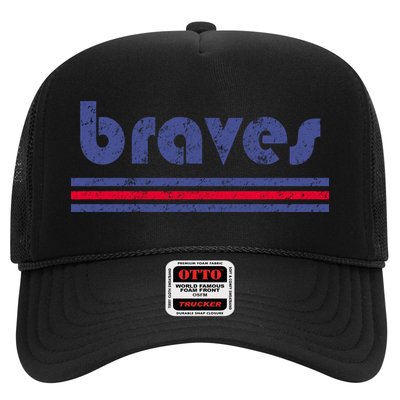 Funny Vintage Braves Retro Three Stripe Weathered Trucker Hat