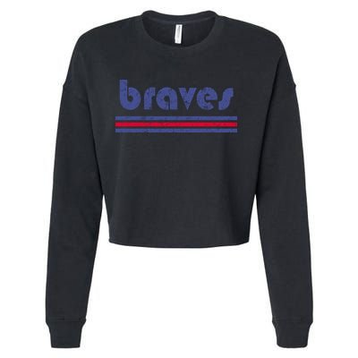 Funny Vintage Braves Retro Three Stripe Weathered Cropped Pullover Crew