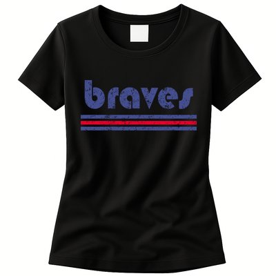 Funny Vintage Braves Retro Three Stripe Weathered Womens T-Shirt