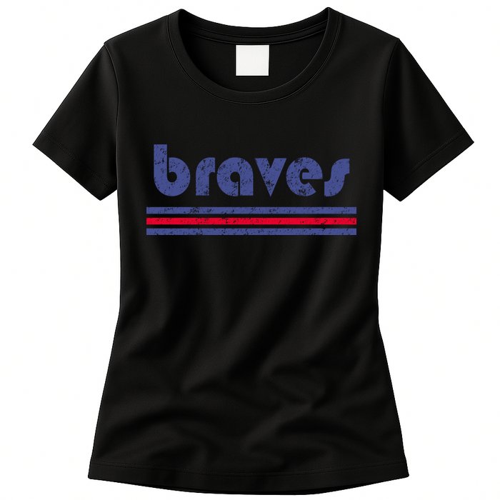 Funny Vintage Braves Retro Three Stripe Weathered Womens T-Shirt