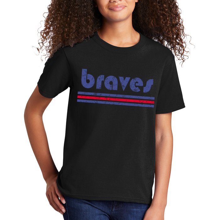 Funny Vintage Braves Retro Three Stripe Weathered Kids T-Shirt