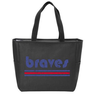 Funny Vintage Braves Retro Three Stripe Weathered Zip Tote Bag