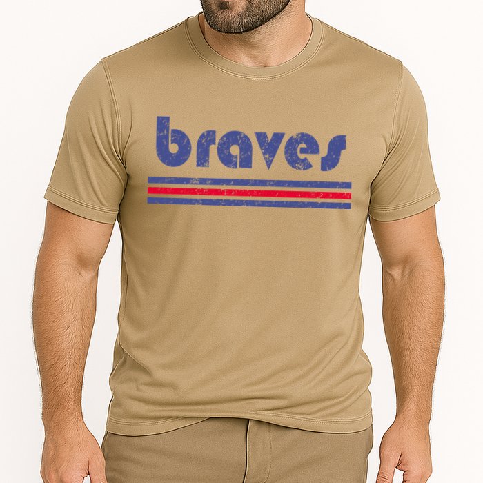 Funny Vintage Braves Retro Three Stripe Weathered Performance Shirt