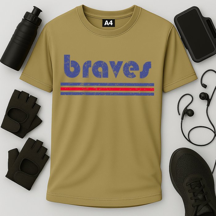 Funny Vintage Braves Retro Three Stripe Weathered Performance Shirt