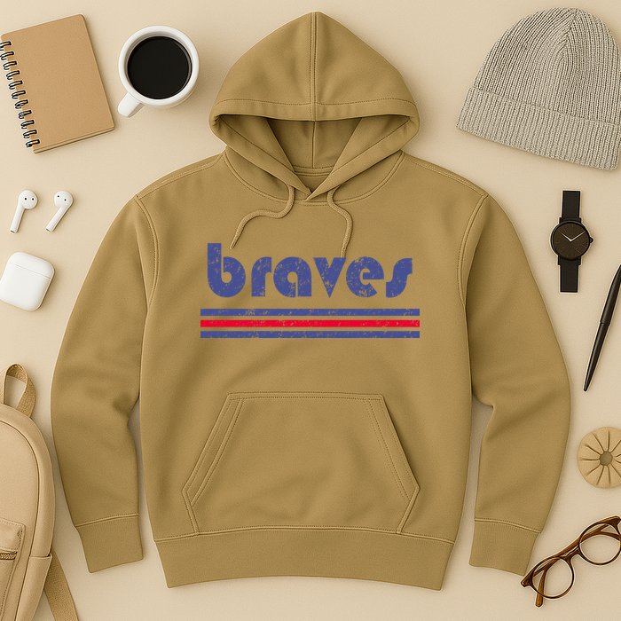 Funny Vintage Braves Retro Three Stripe Weathered Hoodie