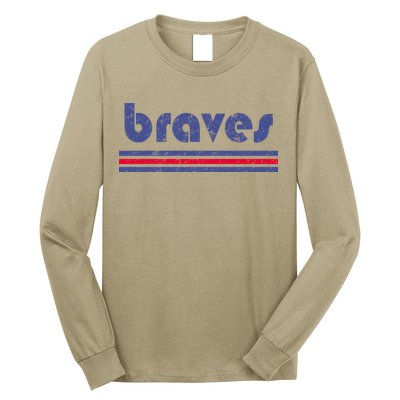 Funny Vintage Braves Retro Three Stripe Weathered Long Sleeve Shirt