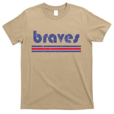 Funny Vintage Braves Retro Three Stripe Weathered T-Shirt