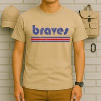 Funny Vintage Braves Retro Three Stripe Weathered T-Shirt