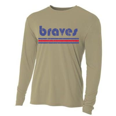 Funny Vintage Braves Retro Three Stripe Weathered Cooling Performance Long Sleeve Crew