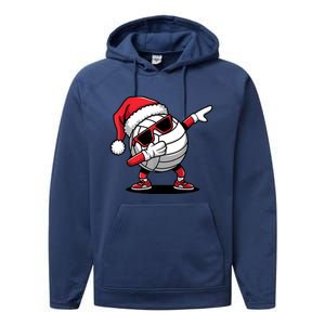 Funny Volleyball Ball Santa Hat Dabbing Xmas Pajamas Performance Fleece Hoodie