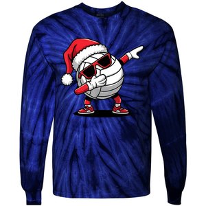 Funny Volleyball Ball Santa Hat Dabbing Xmas Pajamas Tie-Dye Long Sleeve Shirt