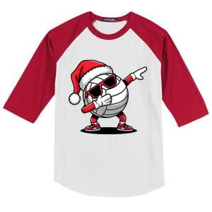 Funny Volleyball Ball Santa Hat Dabbing Xmas Pajamas Kids Colorblock Raglan Jersey