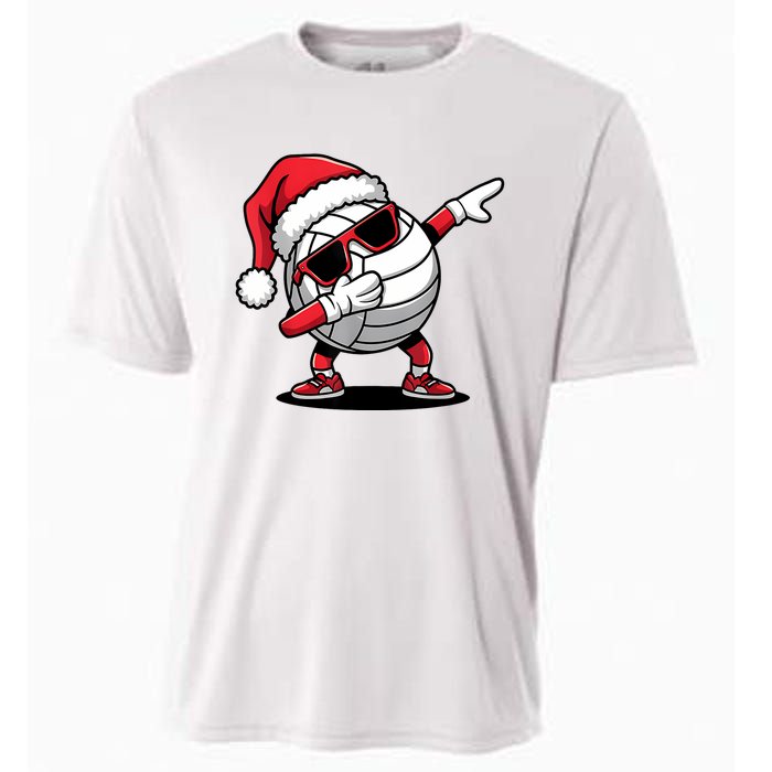 Funny Volleyball Ball Santa Hat Dabbing Xmas Pajamas Cooling Performance Crew T-Shirt