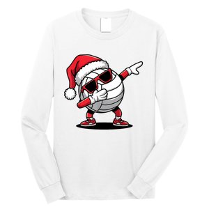 Funny Volleyball Ball Santa Hat Dabbing Xmas Pajamas Long Sleeve Shirt