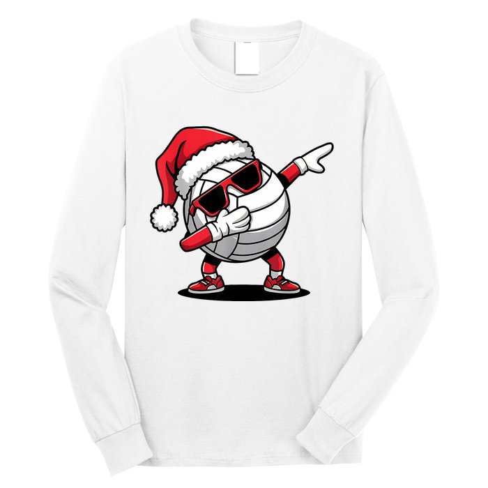 Funny Volleyball Ball Santa Hat Dabbing Xmas Pajamas Long Sleeve Shirt