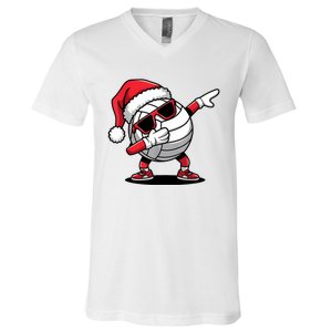 Funny Volleyball Ball Santa Hat Dabbing Xmas Pajamas V-Neck T-Shirt