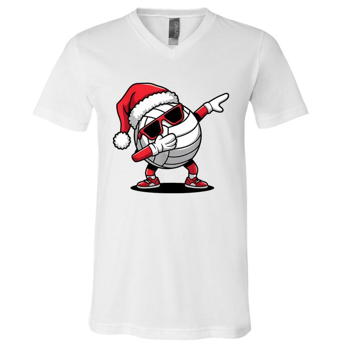 Funny Volleyball Ball Santa Hat Dabbing Xmas Pajamas V-Neck T-Shirt