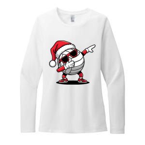 Funny Volleyball Ball Santa Hat Dabbing Xmas Pajamas Womens CVC Long Sleeve Shirt