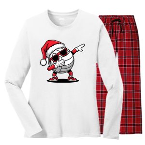 Funny Volleyball Ball Santa Hat Dabbing Xmas Pajamas Women's Long Sleeve Flannel Pajama Set 