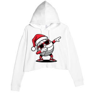 Funny Volleyball Ball Santa Hat Dabbing Xmas Pajamas Crop Fleece Hoodie