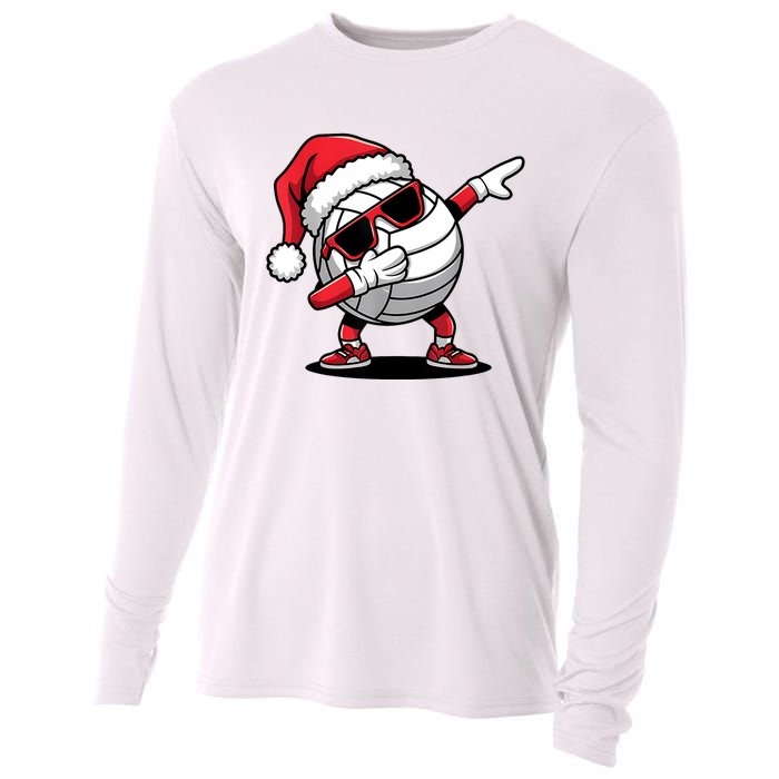 Funny Volleyball Ball Santa Hat Dabbing Xmas Pajamas Cooling Performance Long Sleeve Crew