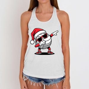 Funny Volleyball Ball Santa Hat Dabbing Xmas Pajamas Women's Knotted Racerback Tank