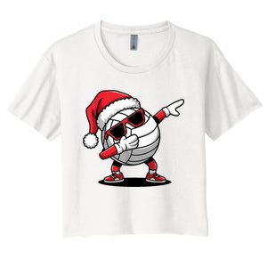 Funny Volleyball Ball Santa Hat Dabbing Xmas Pajamas Women's Crop Top Tee