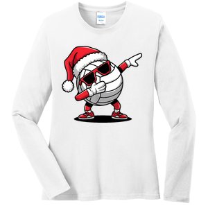 Funny Volleyball Ball Santa Hat Dabbing Xmas Pajamas Ladies Long Sleeve Shirt