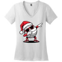 Funny Volleyball Ball Santa Hat Dabbing Xmas Pajamas Women's V-Neck T-Shirt