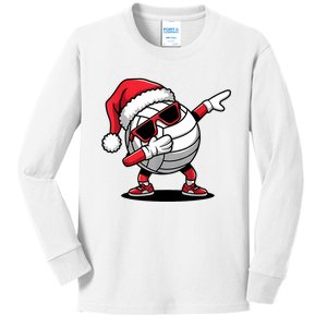 Funny Volleyball Ball Santa Hat Dabbing Xmas Pajamas Kids Long Sleeve Shirt