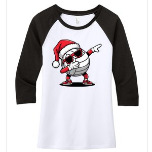 Funny Volleyball Ball Santa Hat Dabbing Xmas Pajamas Women's Tri-Blend 3/4-Sleeve Raglan Shirt