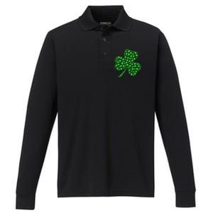 Funny Volleyball Ball Shamrock Clover St Patrick's Day Gift Performance Long Sleeve Polo