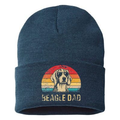 Funny Vintage Beagle Dad Funny Beagle Dog Dad Fathers Day Sustainable Knit Beanie