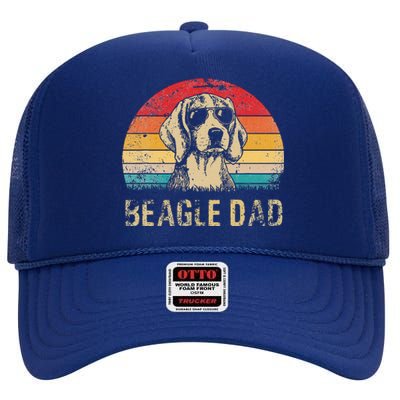 Funny Vintage Beagle Dad Funny Beagle Dog Dad Fathers Day High Crown Mesh Back Trucker Hat