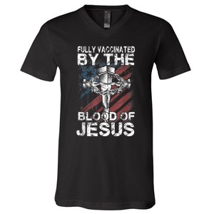 Fully Vaccinated By The Blood Of Jesus Faith Christian V-Neck T-Shirt