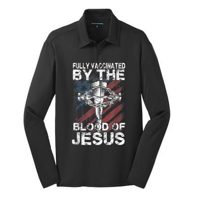 Fully Vaccinated By The Blood Of Jesus Faith Christian Silk Touch Performance Long Sleeve Polo