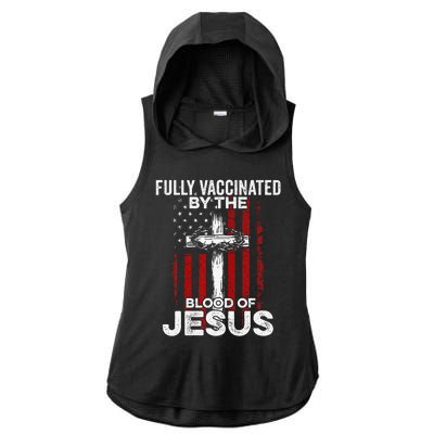 Fully Vaccinated By The Blood Of Jesus Christian USA Flag Ladies PosiCharge Tri-Blend Wicking Draft Hoodie Tank