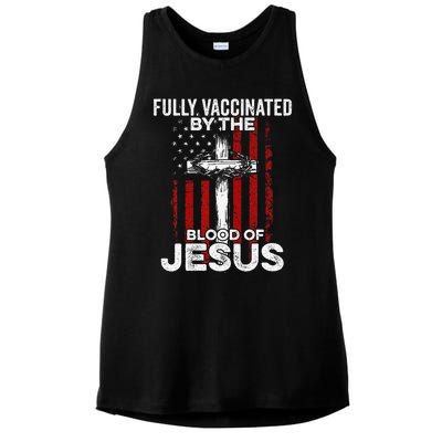 Fully Vaccinated By The Blood Of Jesus Christian USA Flag Ladies PosiCharge Tri-Blend Wicking Tank