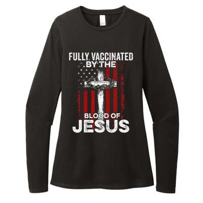 Fully Vaccinated By The Blood Of Jesus Christian USA Flag Womens CVC Long Sleeve Shirt