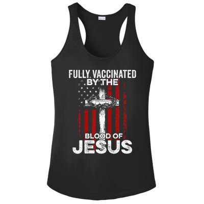 Fully Vaccinated By The Blood Of Jesus Christian USA Flag Ladies PosiCharge Competitor Racerback Tank