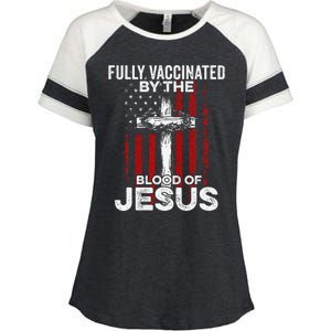 Fully Vaccinated By The Blood Of Jesus Christian USA Flag Enza Ladies Jersey Colorblock Tee