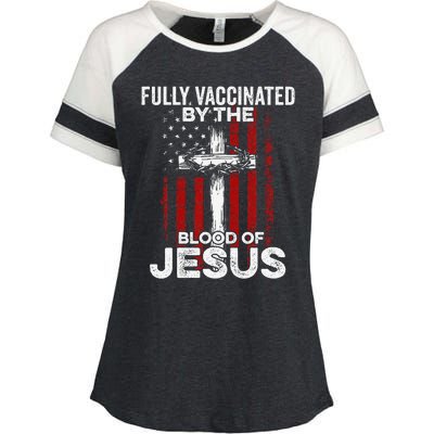 Fully Vaccinated By The Blood Of Jesus Christian USA Flag Enza Ladies Jersey Colorblock Tee