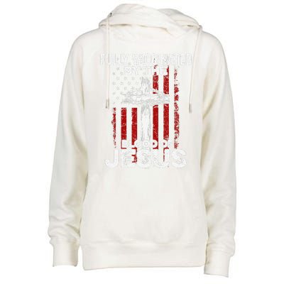 Fully Vaccinated By The Blood Of Jesus Christian USA Flag Womens Funnel Neck Pullover Hood